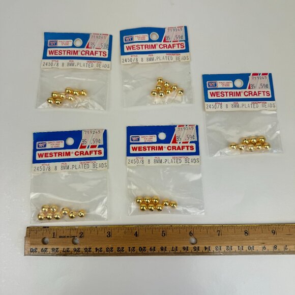 5 Packs Vtg Westrim Crafts 8mm Plated Gold Colored Beads Made in USA Prop READ - Picture 1 of 8